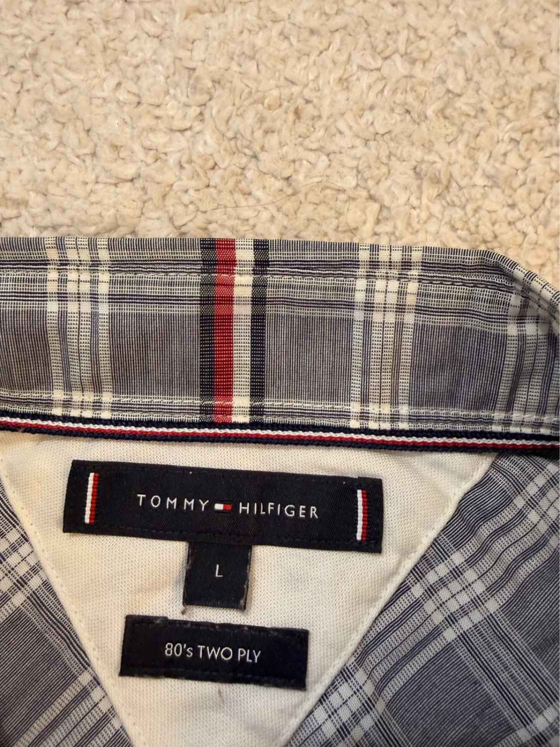 👔 Chemise Tommy Hilfiger 80’s Two Ply Gris & Blanc - M/L
