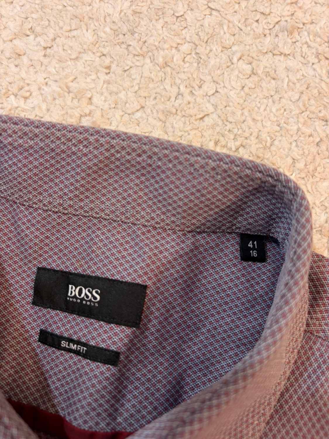 💼 Chemise Hugo Boss Slim Fit Bordeaux & Gris - 41 (M)