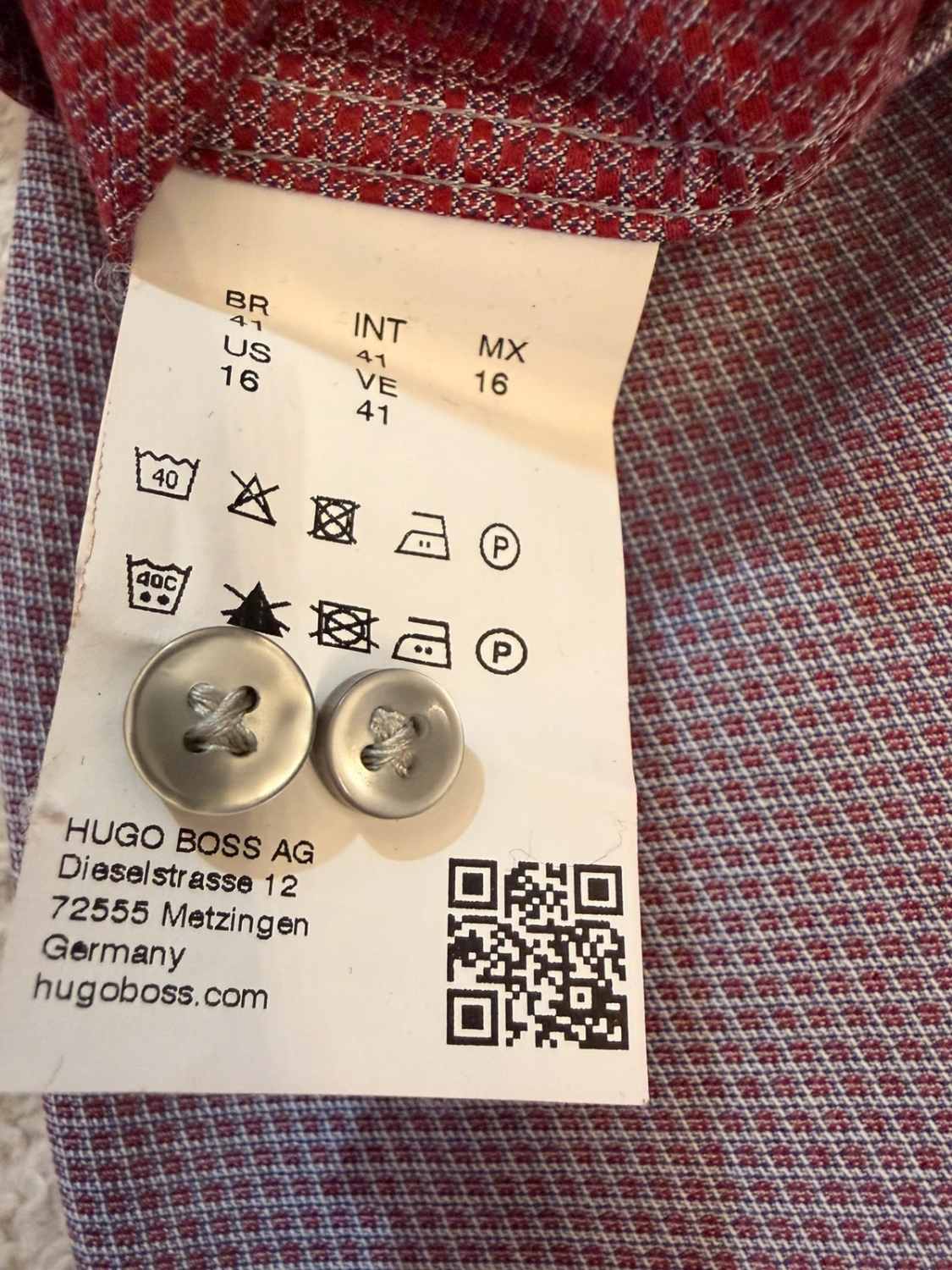 💼 Chemise Hugo Boss Slim Fit Bordeaux & Gris - 41 (M)
