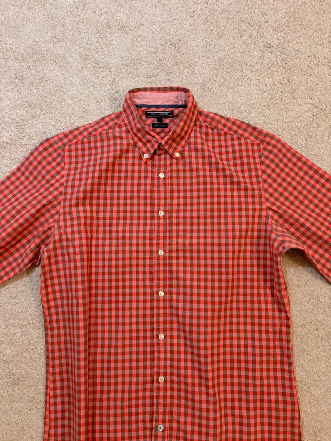 Tommy Hilfiger New York Fit Overhemd Koraal, Grijs & Bordeaux - L