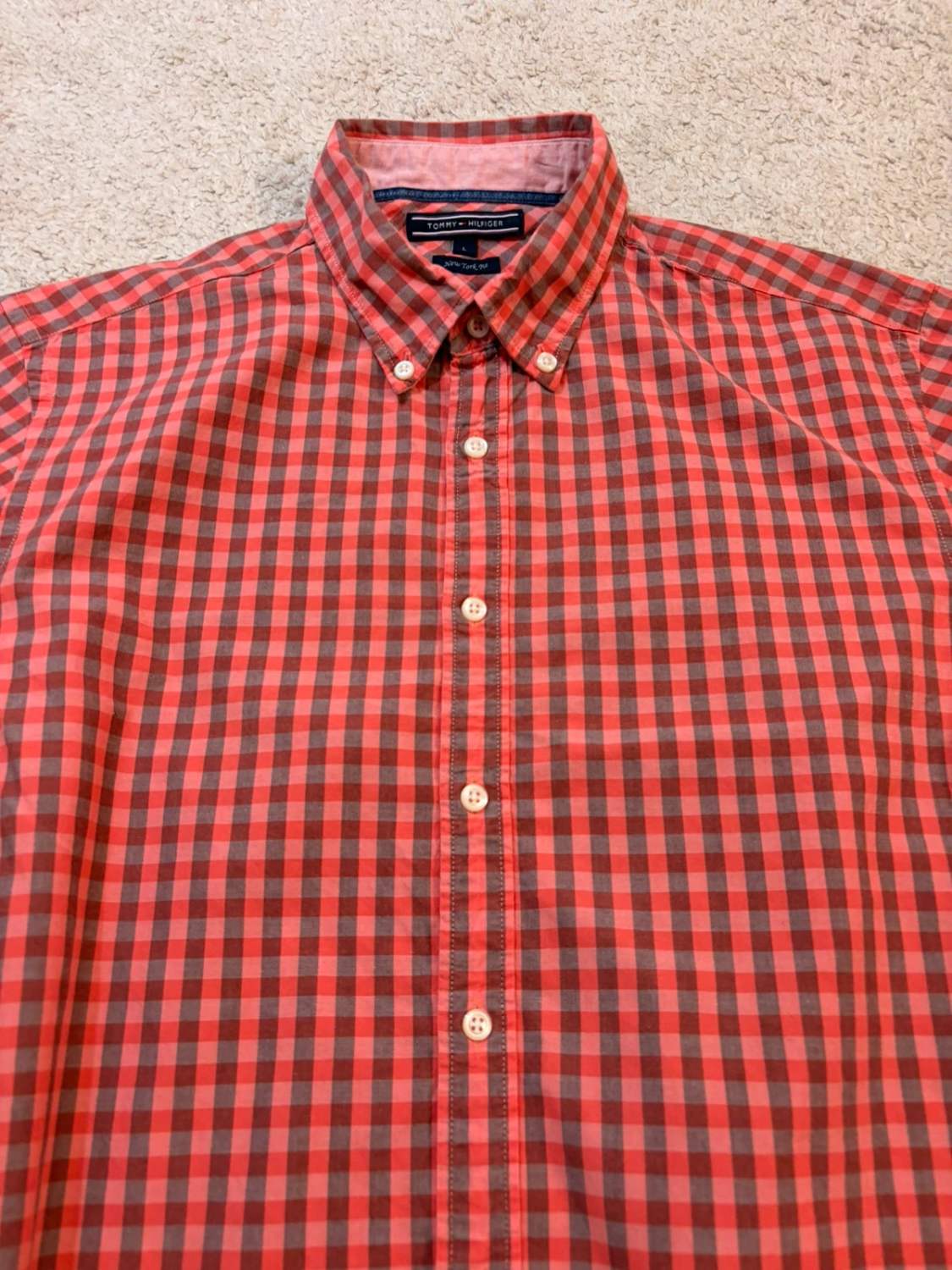 Tommy Hilfiger New York Fit Overhemd Koraal, Grijs & Bordeaux - L