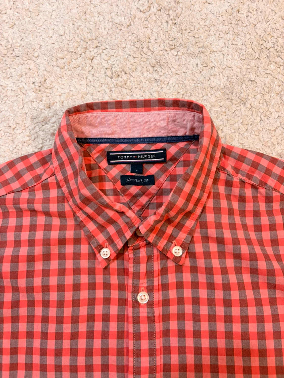 Tommy Hilfiger New York Fit Overhemd Koraal, Grijs & Bordeaux - L