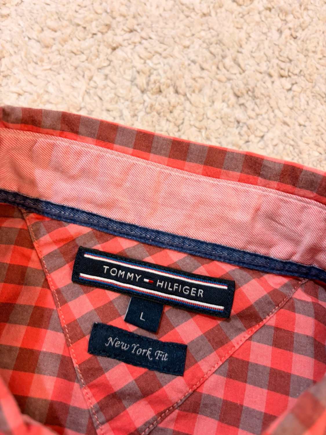 Tommy Hilfiger New York Fit Overhemd Koraal, Grijs & Bordeaux - L