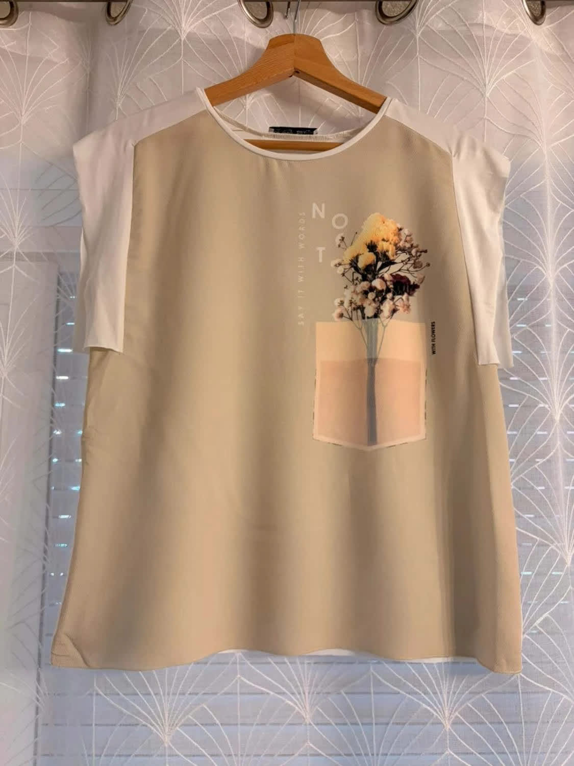 Blouse Zara Imprimée - Kaki & Blanc - Taille M