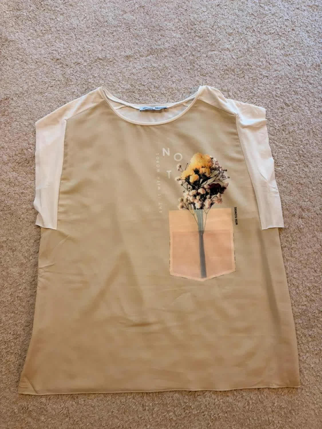 Blouse Zara Imprimée - Kaki & Blanc - Taille M