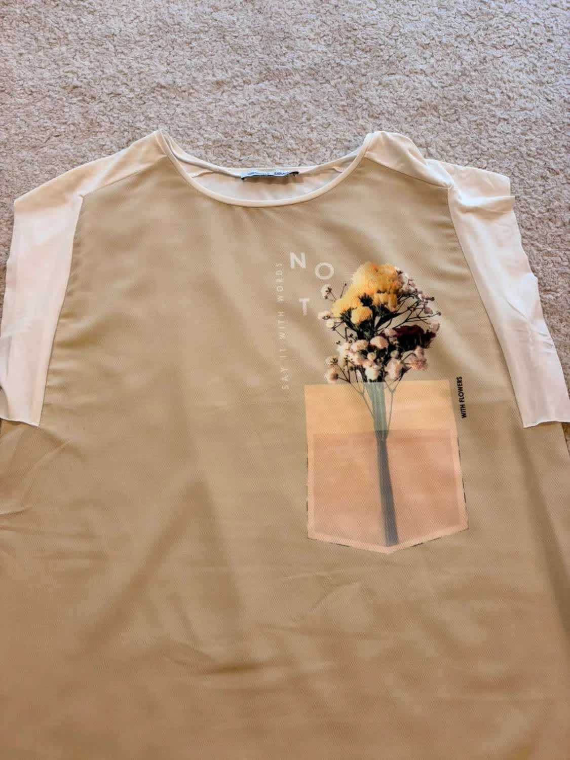 Blouse Zara Imprimée - Kaki & Blanc - Taille M