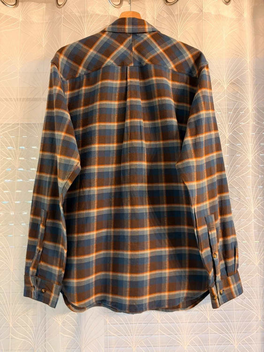 Camisa Columbia Omni-Wick de franela azul, marrón y naranja - M