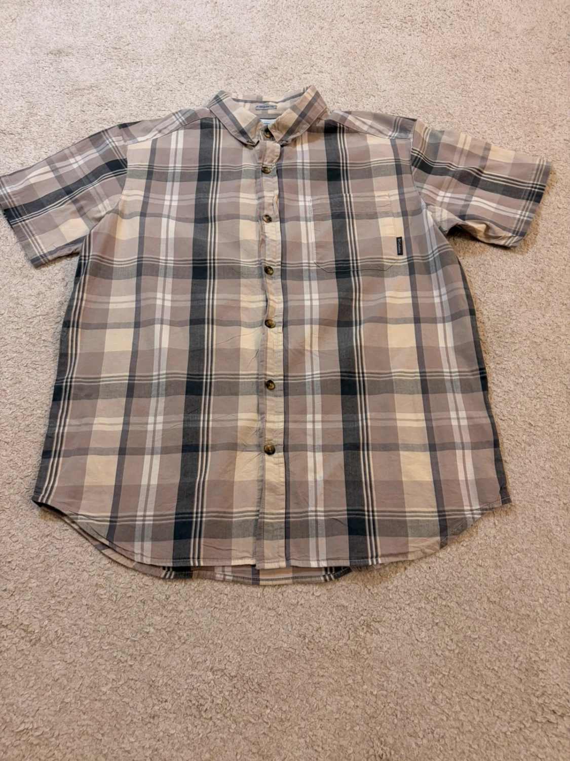 Camicia Columbia M Maniche Corte | Quadri Neutri | Cotone Stretch | Casual & Comfort