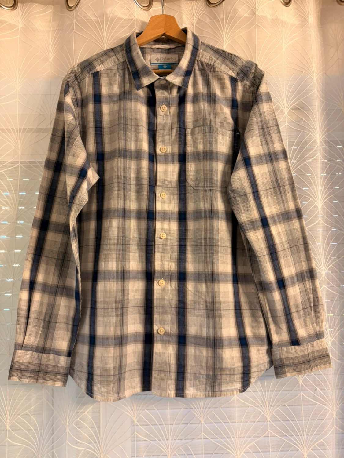 Columbia Blue, Gray, Navy & White Plaid Shirt - M
