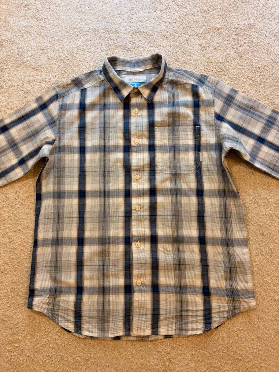 Columbia Blue, Gray, Navy & White Plaid Shirt - M