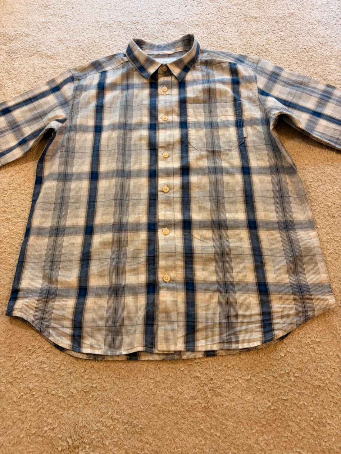 Columbia Blue, Gray, Navy & White Plaid Shirt - M