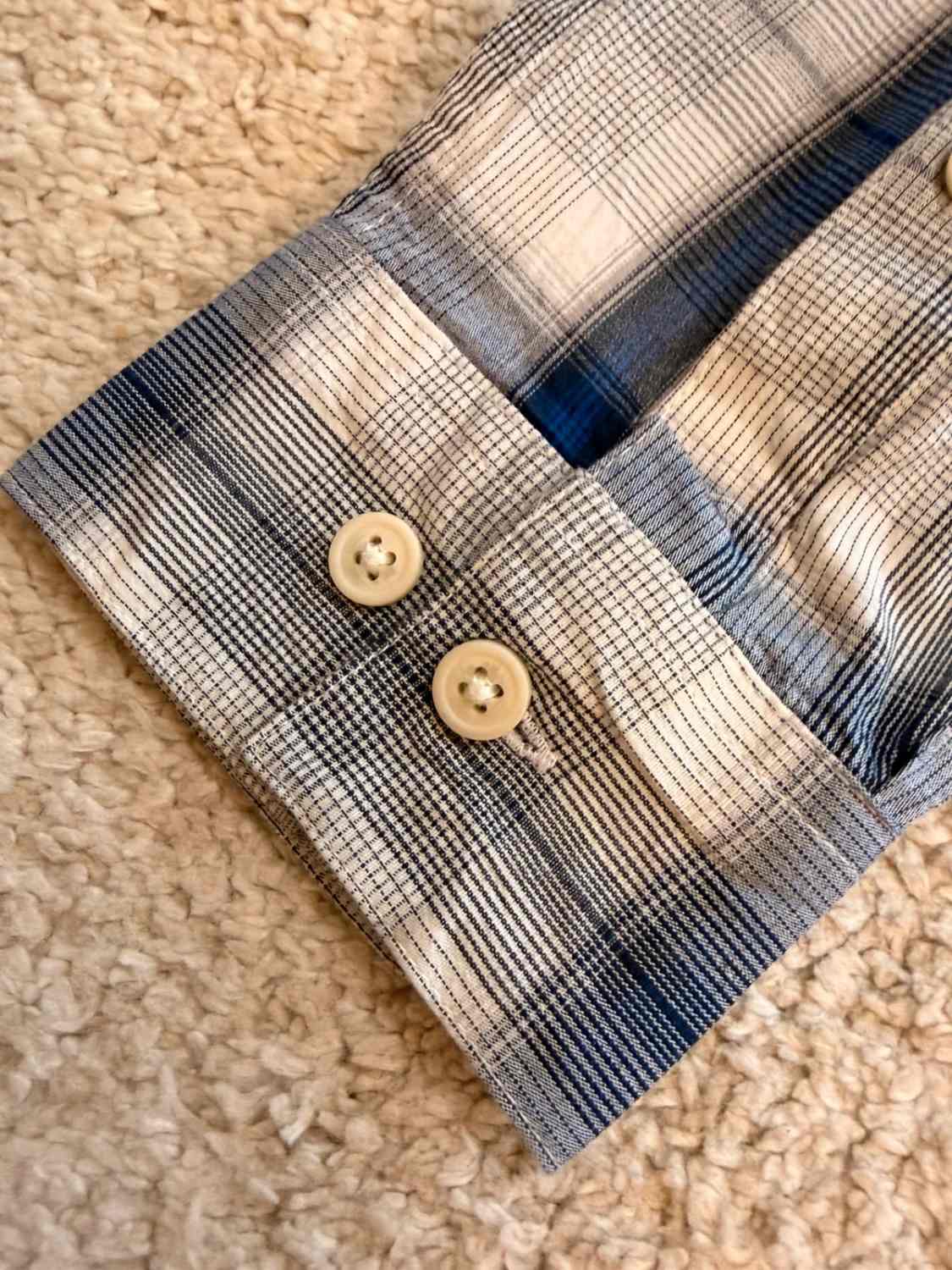 Columbia Blue, Gray, Navy & White Plaid Shirt - M