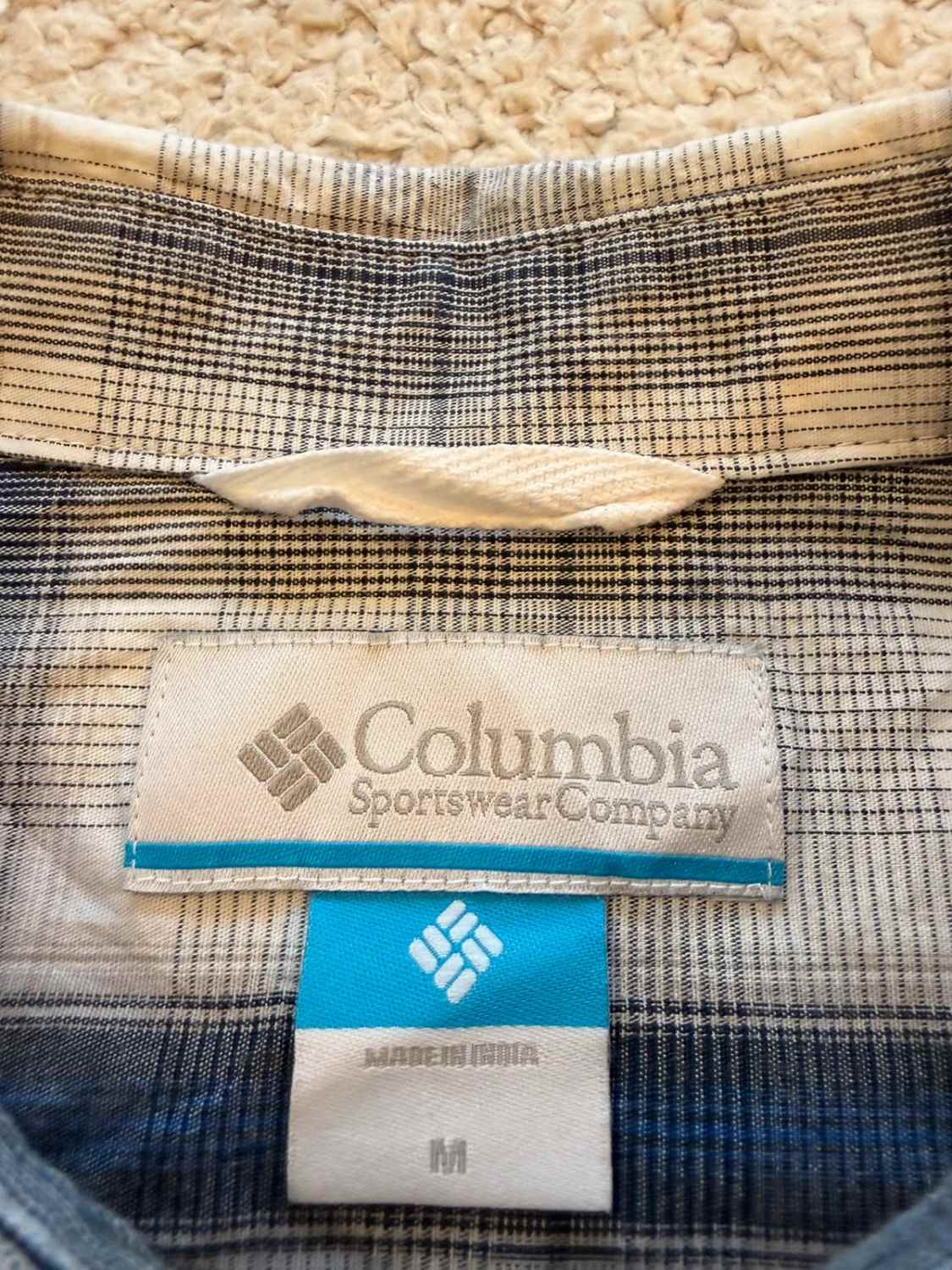 Columbia Blue, Gray, Navy & White Plaid Shirt - M