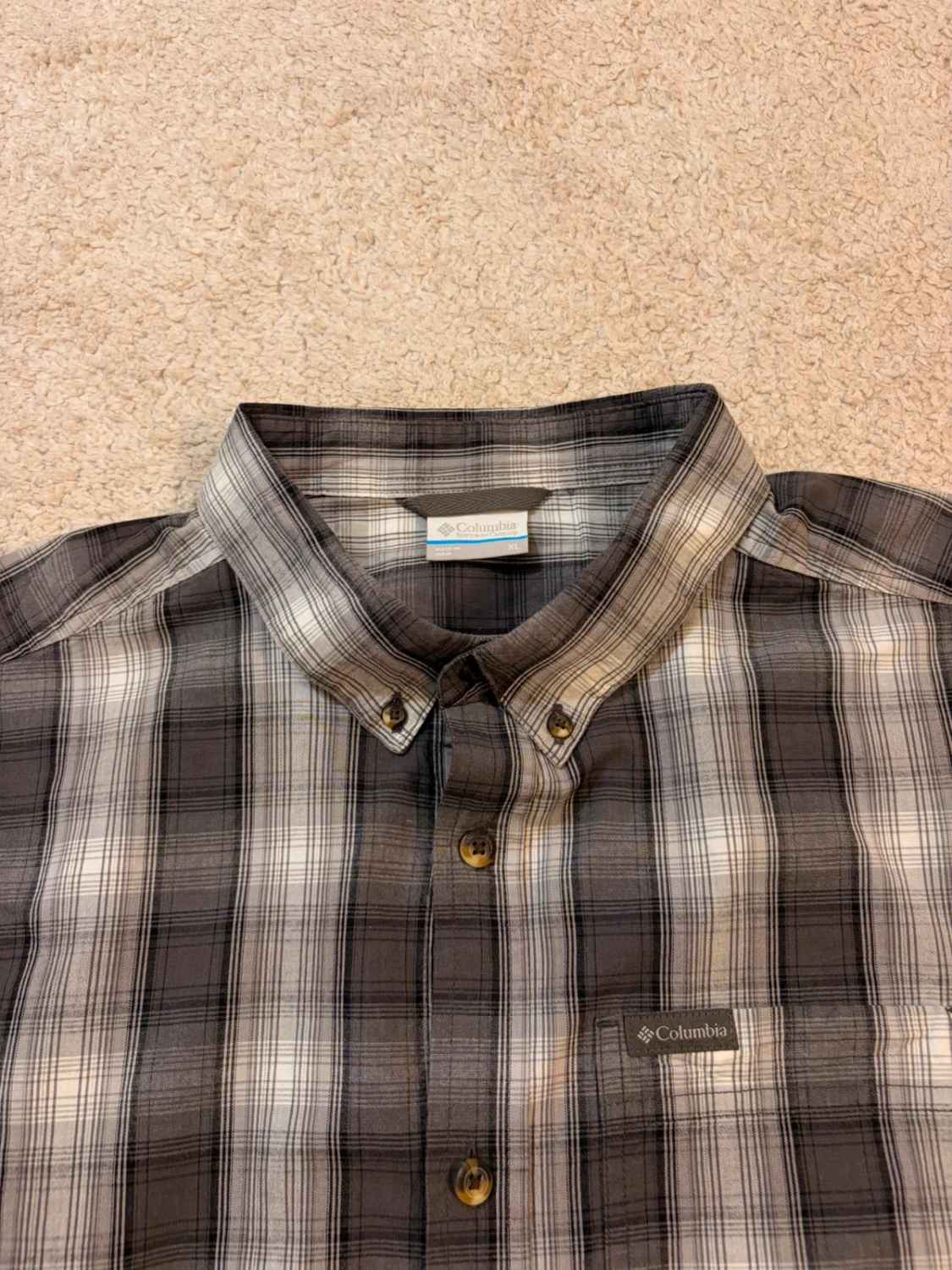 Chemise Flanelle Columbia XL Homme | Carreaux Gris & Noir | Coton Stretch | Douceur & Style