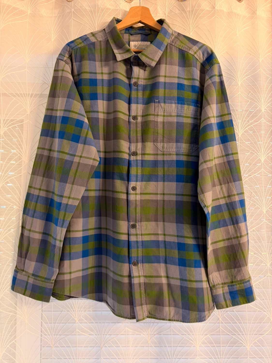 Chemise Flanelle Columbia L Homme | Carreaux Vert & Bleu | Coton Doux