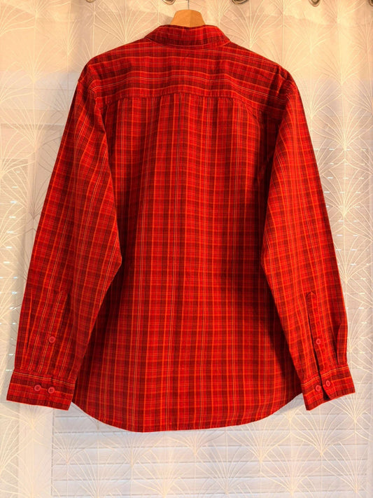 Camisa Columbia L Hombre | Cuadros Cálidos | Burdeos, Rojo, Naranja | Algodón Cómodo