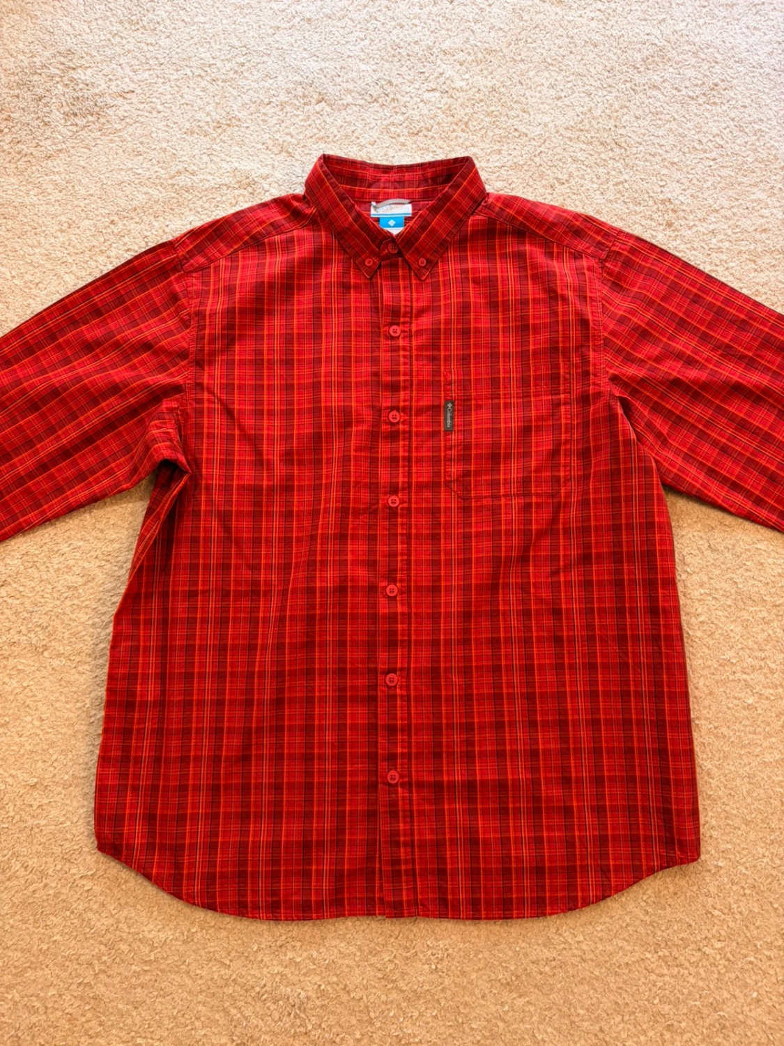 Camisa Columbia L Homem | Xadrez Quente | Bordô, Vermelho, Laranja | Algodão Confortável