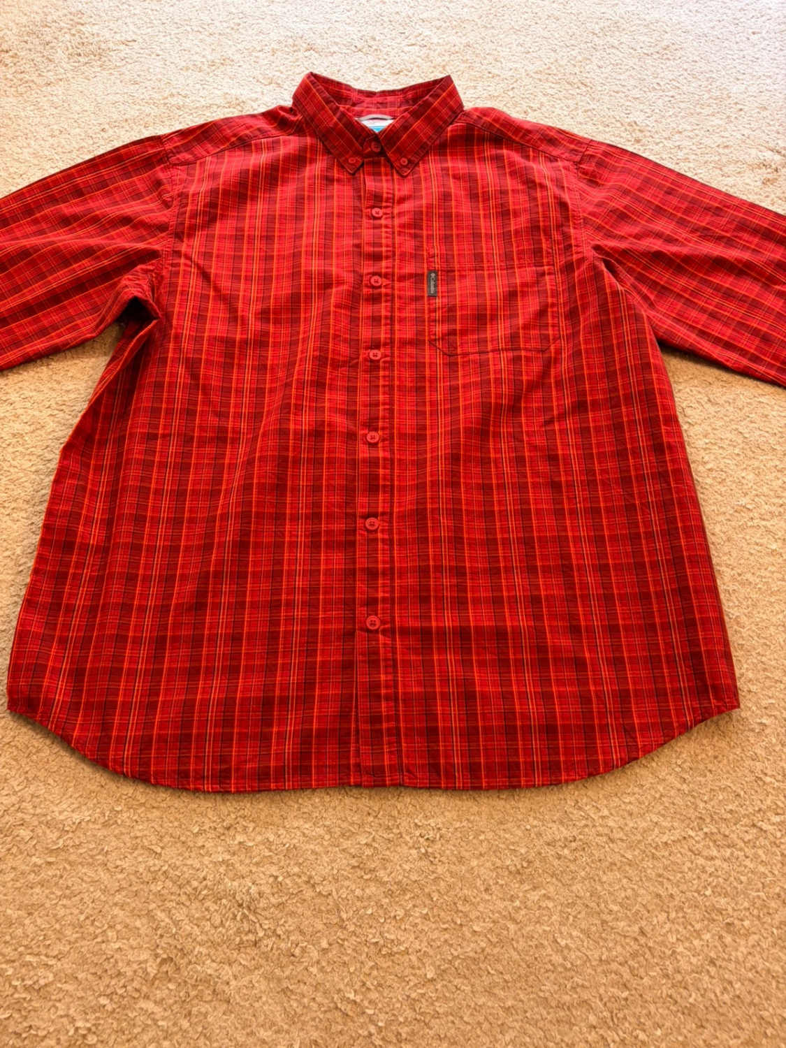 Camisa Columbia L Homem | Xadrez Quente | Bordô, Vermelho, Laranja | Algodão Confortável