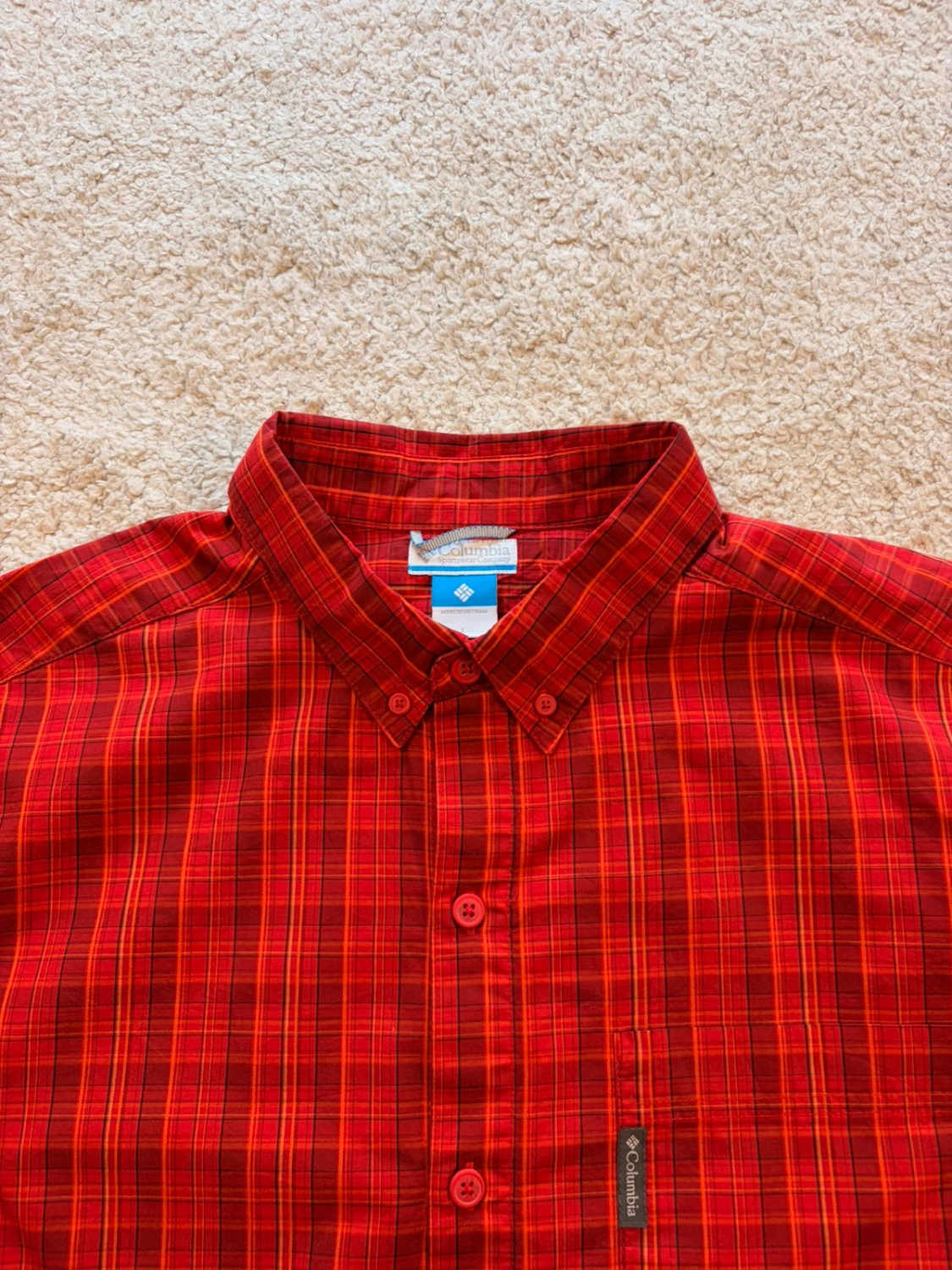 Camisa Columbia L Homem | Xadrez Quente | Bordô, Vermelho, Laranja | Algodão Confortável