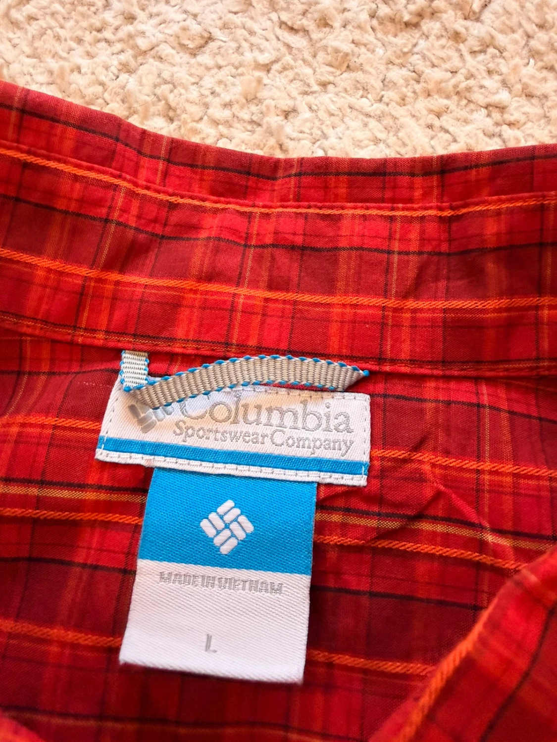 Camisa Columbia L Homem | Xadrez Quente | Bordô, Vermelho, Laranja | Algodão Confortável