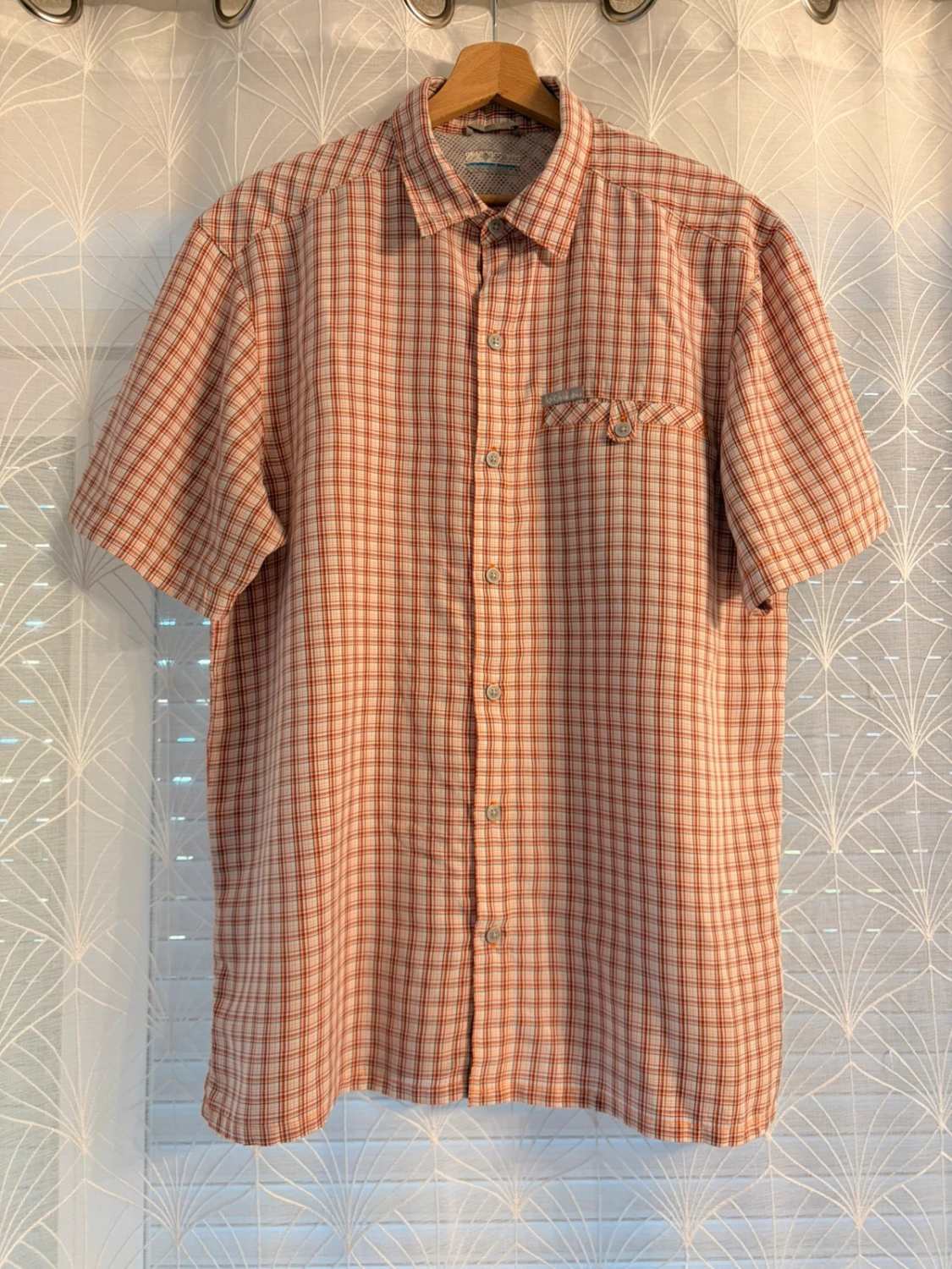 Camicia Columbia M (L) Maniche Corte | Quadri Dinamici | Bianco, Nero, Arancione