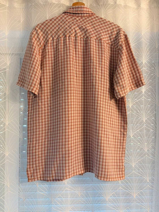 Camisa Columbia M (L) Manga Corta | Cuadros Dinámicos | Blanco, Negro, Naranja