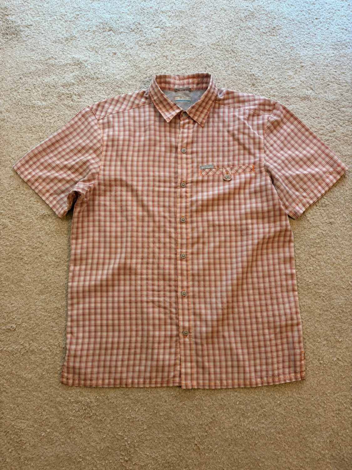 Camicia Columbia M (L) Maniche Corte | Quadri Dinamici | Bianco, Nero, Arancione