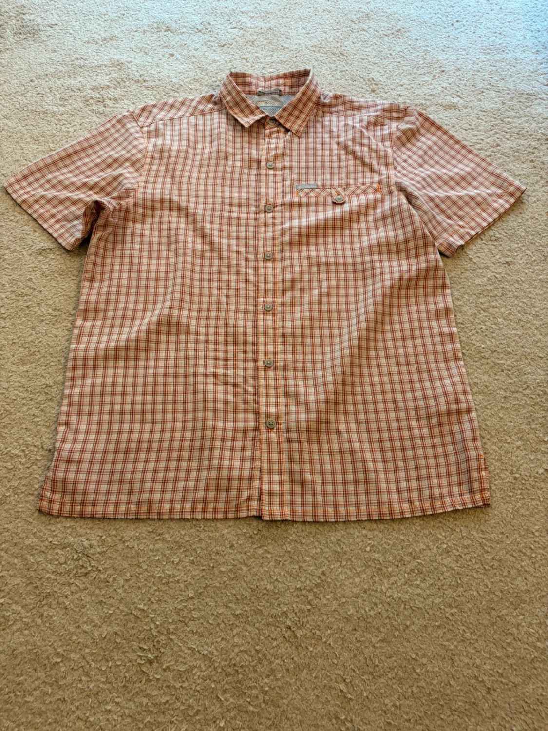 Camicia Columbia M (L) Maniche Corte | Quadri Dinamici | Bianco, Nero, Arancione