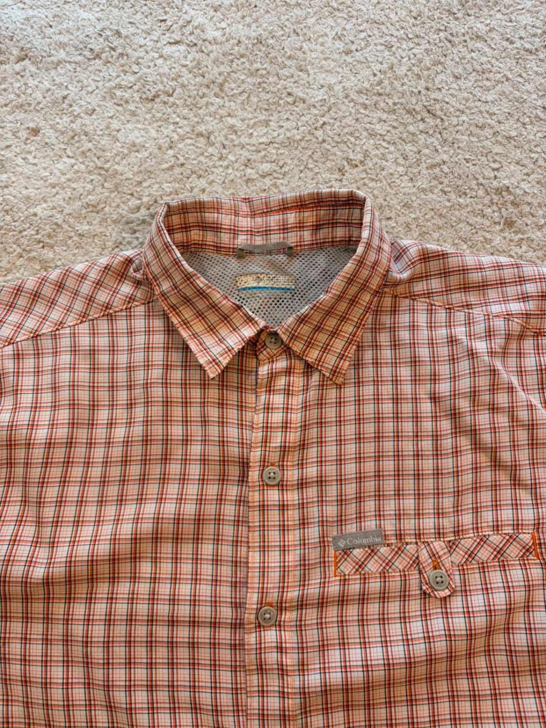 Camicia Columbia M (L) Maniche Corte | Quadri Dinamici | Bianco, Nero, Arancione