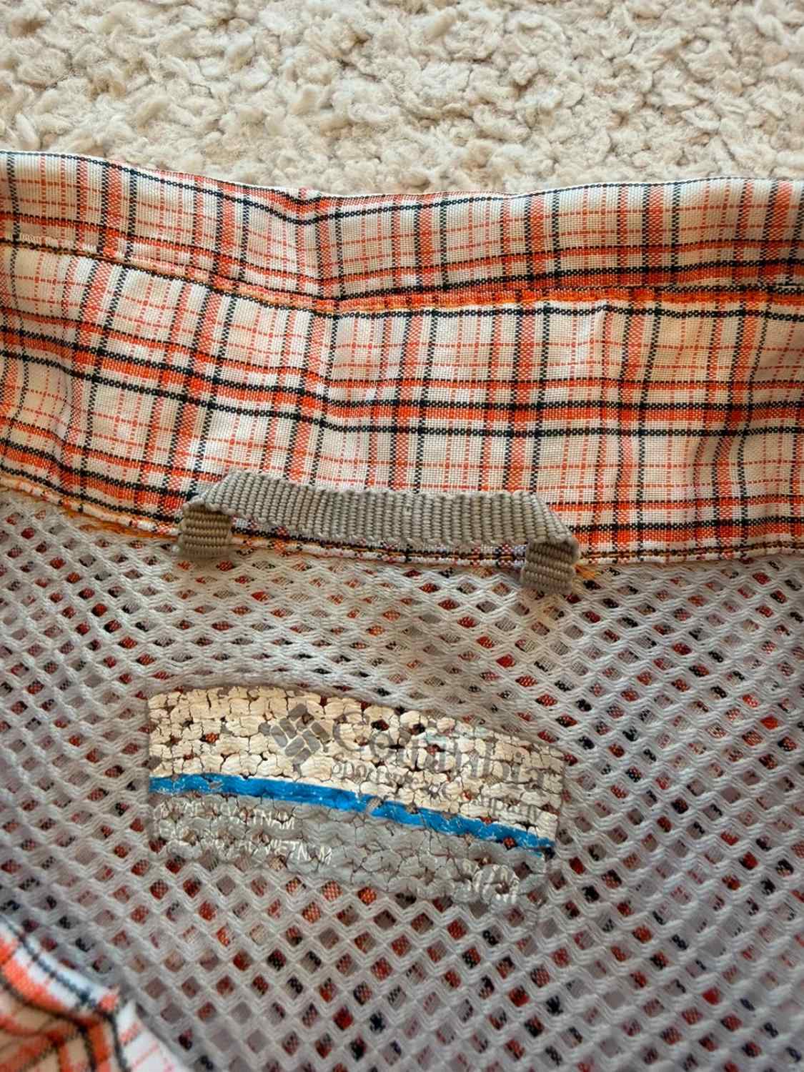 Camicia Columbia M (L) Maniche Corte | Quadri Dinamici | Bianco, Nero, Arancione