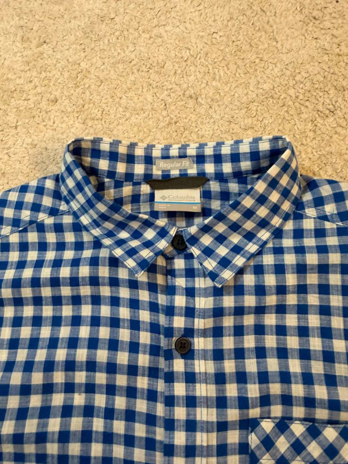 Chemise Columbia M Manches Courtes | Carreaux Classiques | Bleu & Blanc