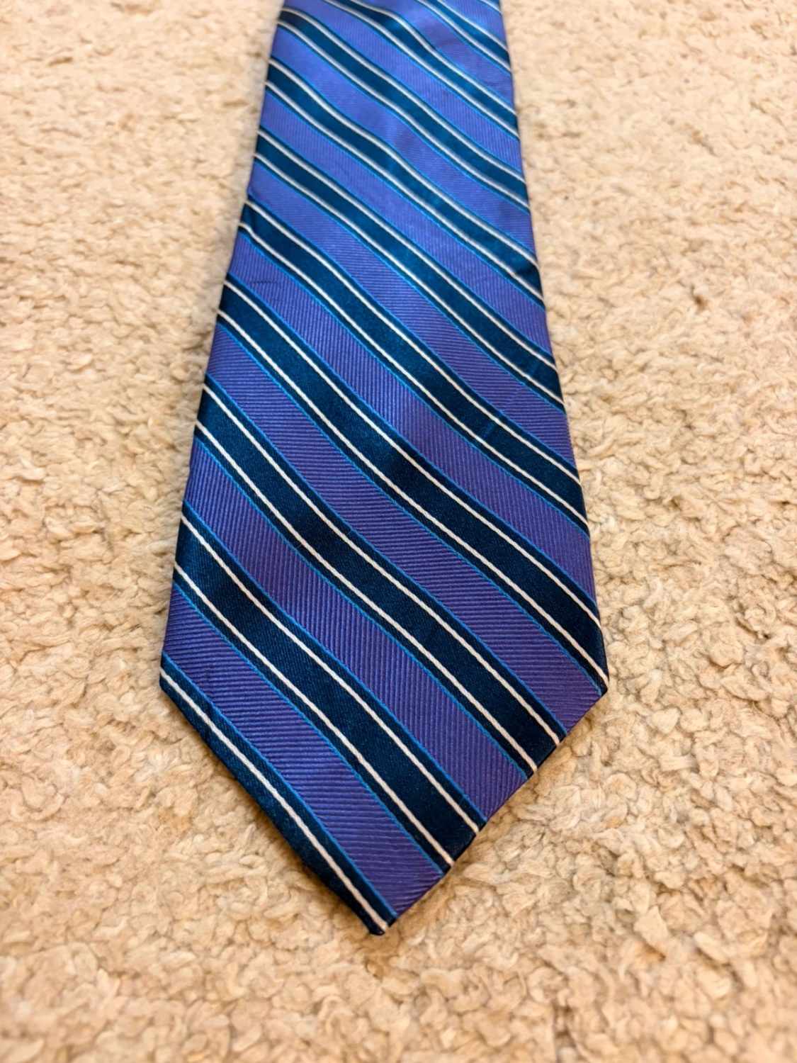 👔 Cravate Nautica en Soie - Rayures Violet, Marine & Blanc