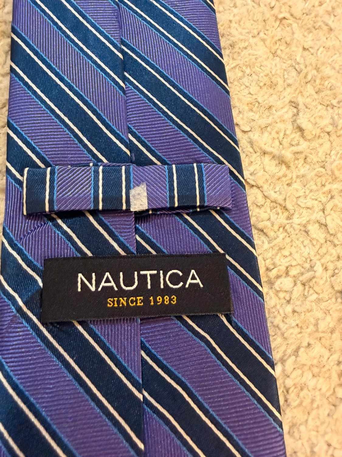 👔 Cravate Nautica en Soie - Rayures Violet, Marine & Blanc