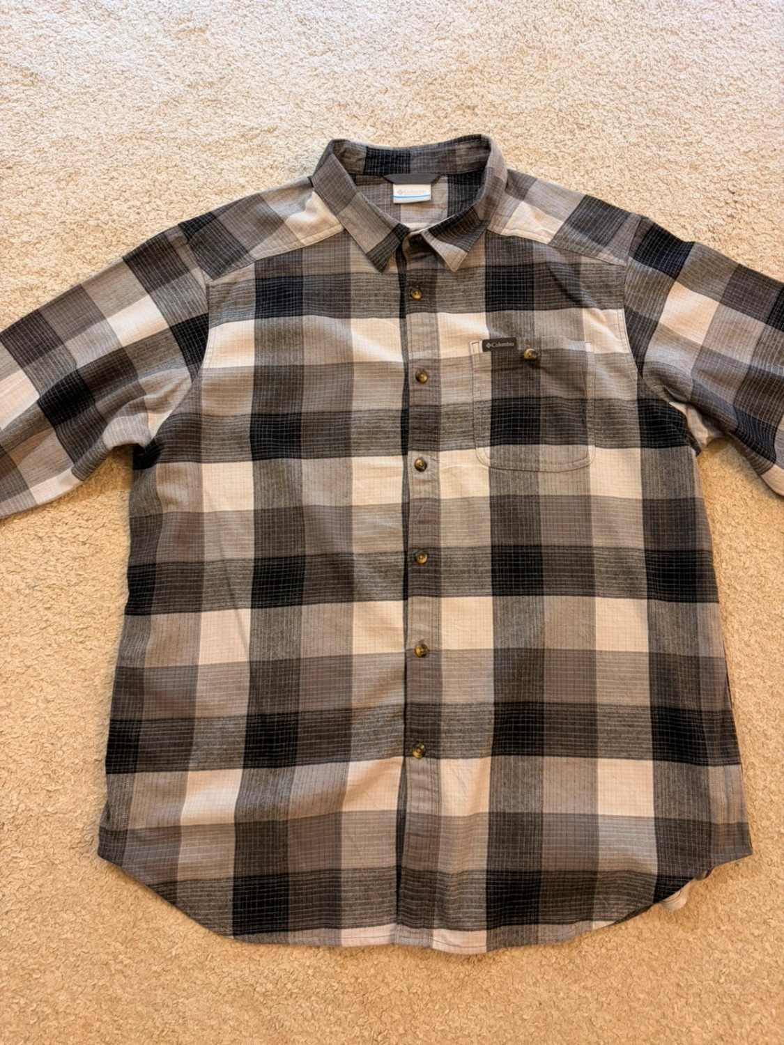 Chemise Flanelle Columbia 1X Homme | Carreaux Hivernaux | Gris, Blanc, Noir | Coton Stretch