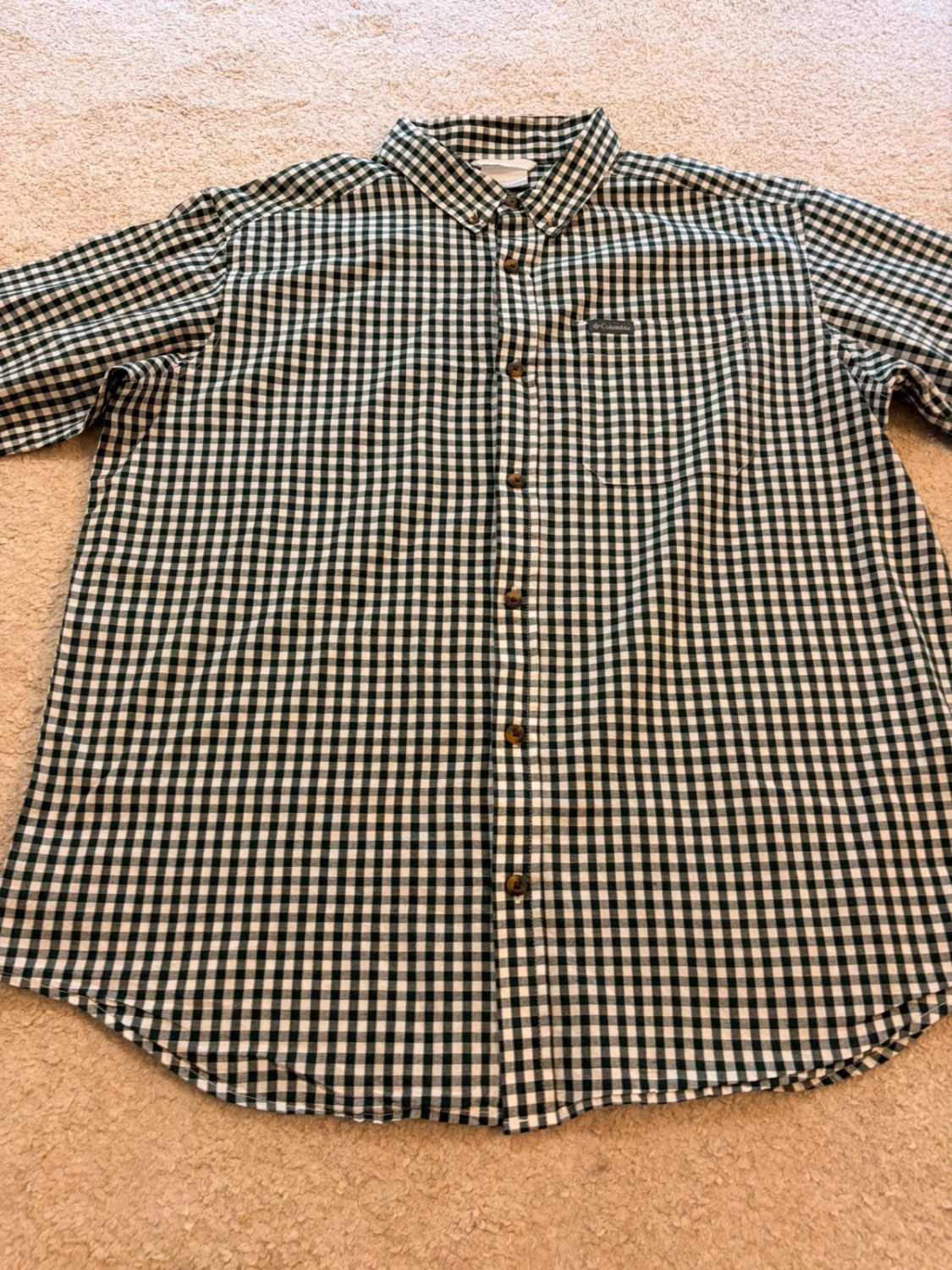 Chemise Columbia L Homme | Carreaux Vert Foncé & Blanc | Coton Stretch | Outdoor