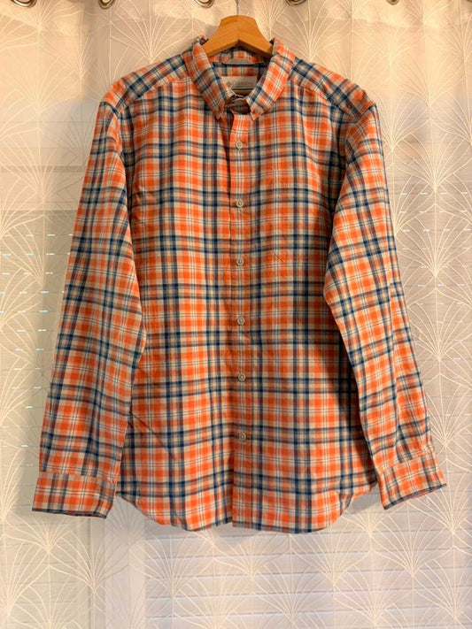 Chemise Columbia Manches Longues Carreaux Bleu Blanc Orange 100% Coton – Taille M | Seconde Main