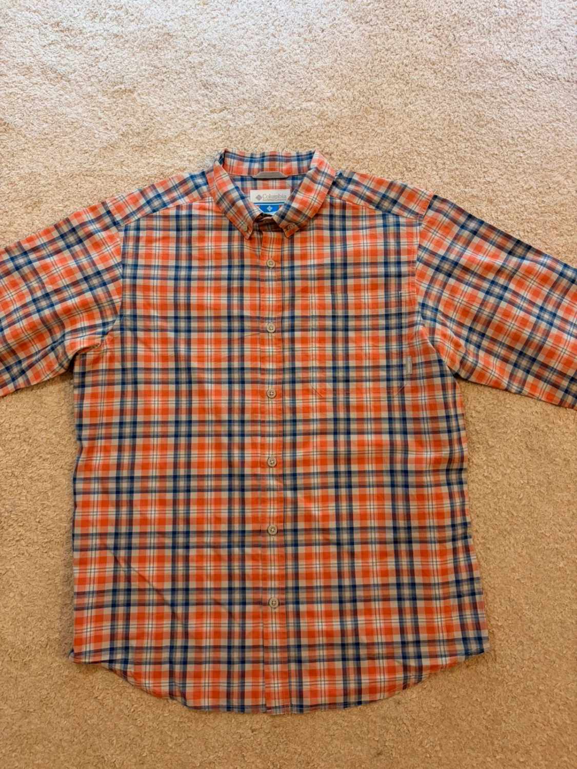 Chemise Columbia M Homme | Carreaux Dynamiques | Bleu, Blanc, Orange | Coton Léger