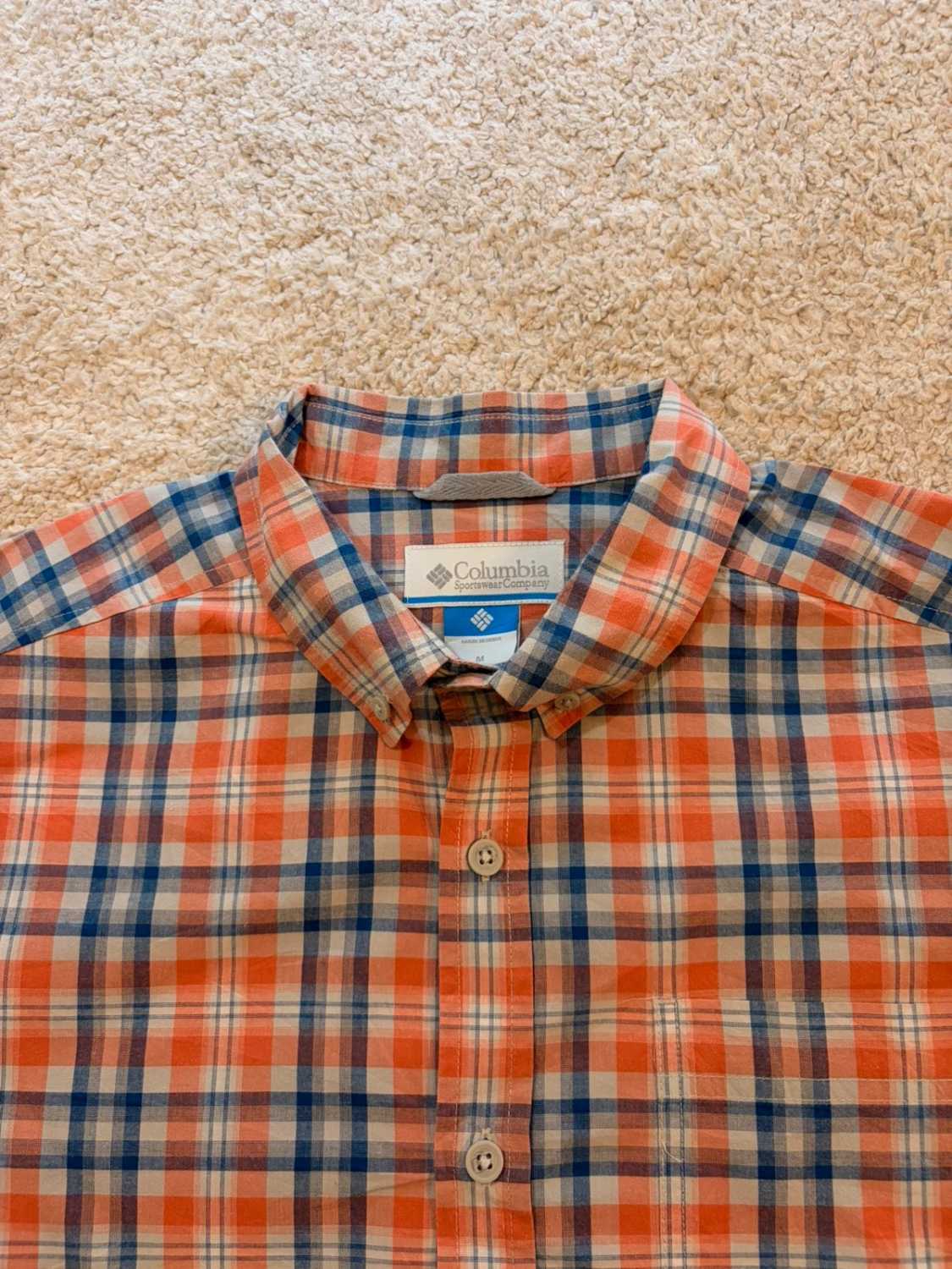 Chemise Columbia M Homme | Carreaux Dynamiques | Bleu, Blanc, Orange | Coton Léger