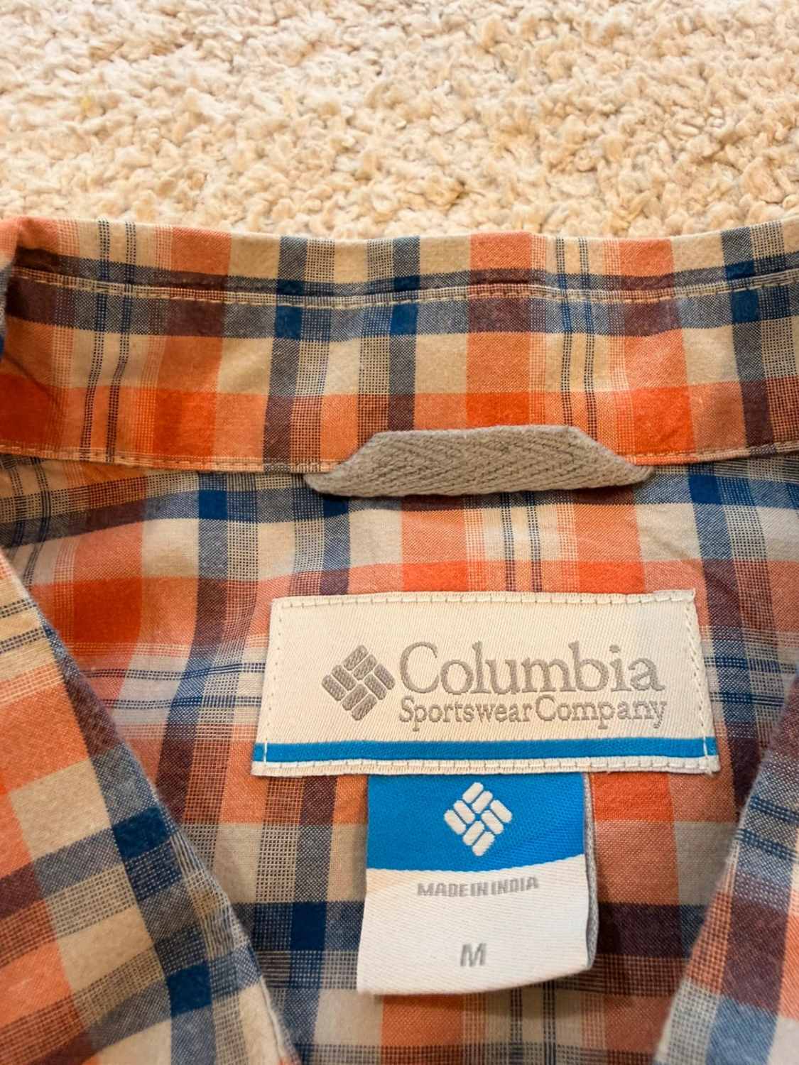 Chemise Columbia M Homme | Carreaux Dynamiques | Bleu, Blanc, Orange | Coton Léger