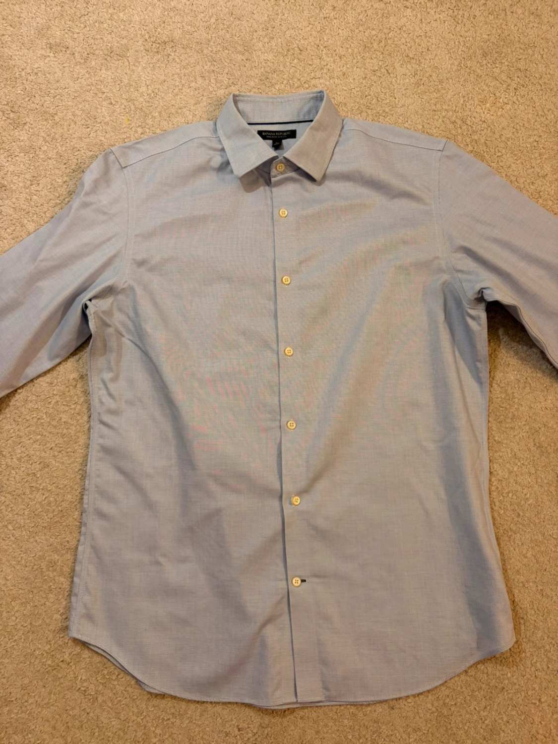Camisa Banana Republic L | Sem Ferro | Slim Fit | Xadrez Azul & Branco | Casual de Negócios