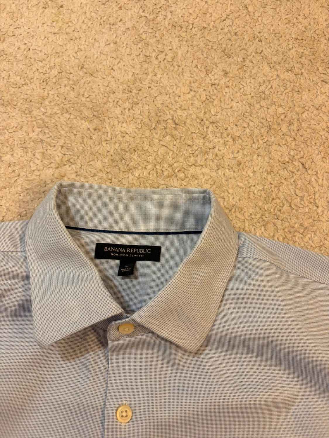 Camisa Banana Republic L | Sem Ferro | Slim Fit | Xadrez Azul & Branco | Casual de Negócios