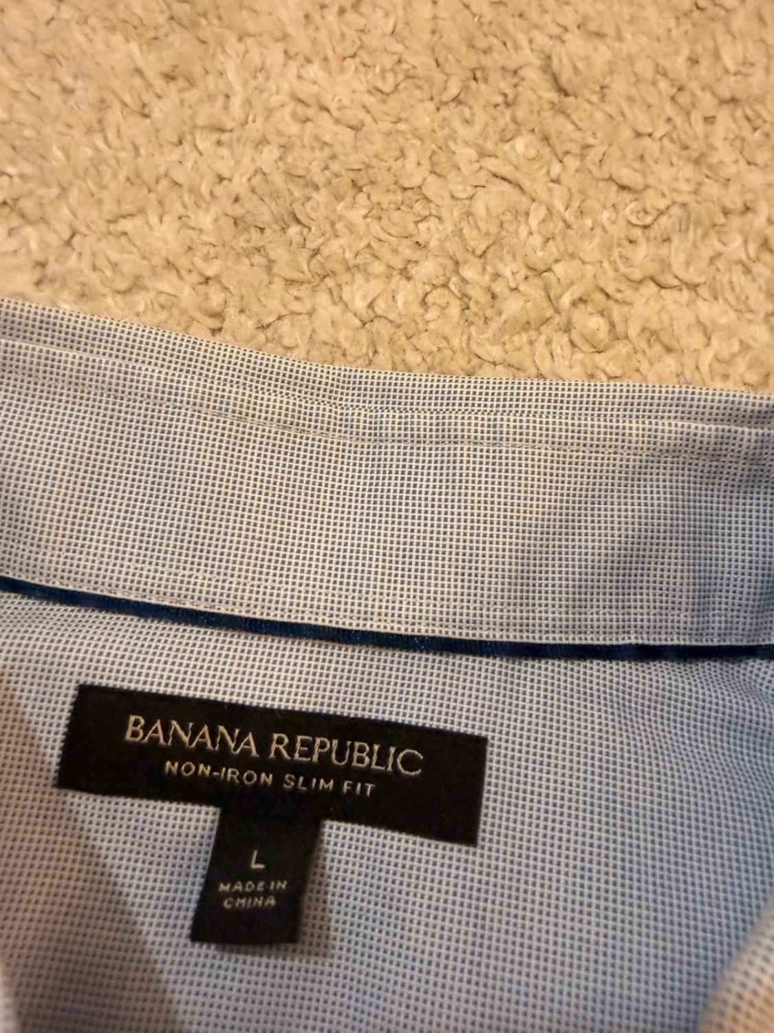 Camisa Banana Republic L | Sem Ferro | Slim Fit | Xadrez Azul & Branco | Casual de Negócios