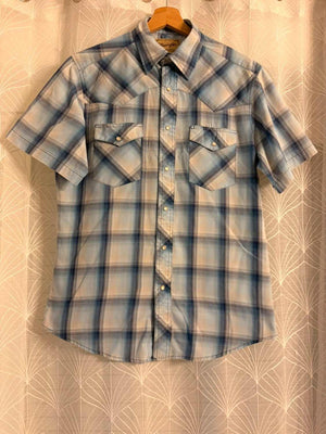 Chemise Wrangler Western Homme M | Manches Courtes | Carreaux Bleu & Marine