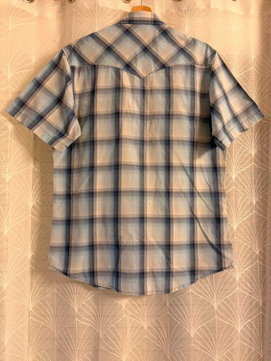 Wrangler Western Shirt Men M | Short Sleeves | Blue & Navy Plaid
