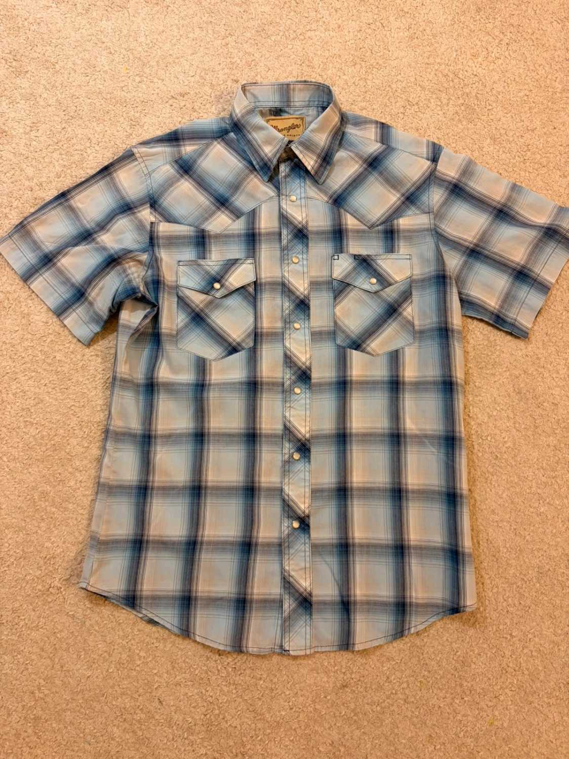 Chemise Wrangler Western Homme M | Manches Courtes | Carreaux Bleu & Marine