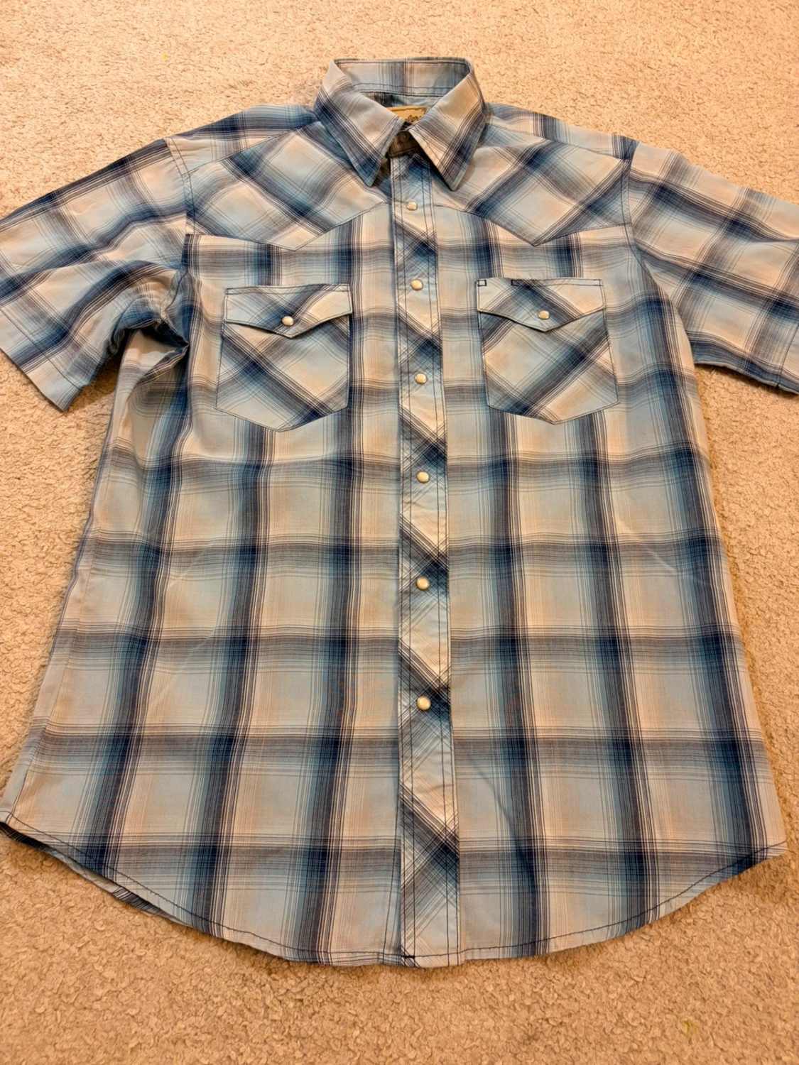 Chemise Wrangler Western Homme M | Manches Courtes | Carreaux Bleu & Marine