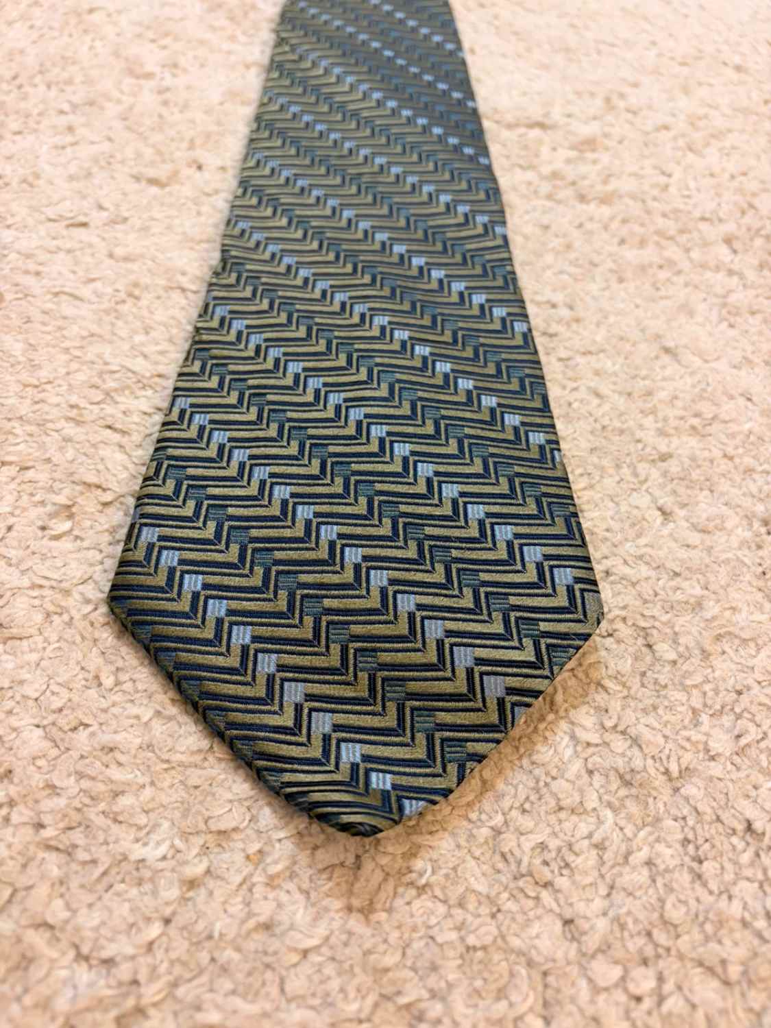 👔 Cravate Van Heusen - Soie - Tons Kaki & Bleu