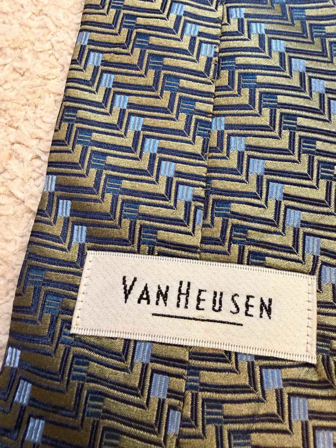 👔 Cravate Van Heusen - Soie - Tons Kaki & Bleu