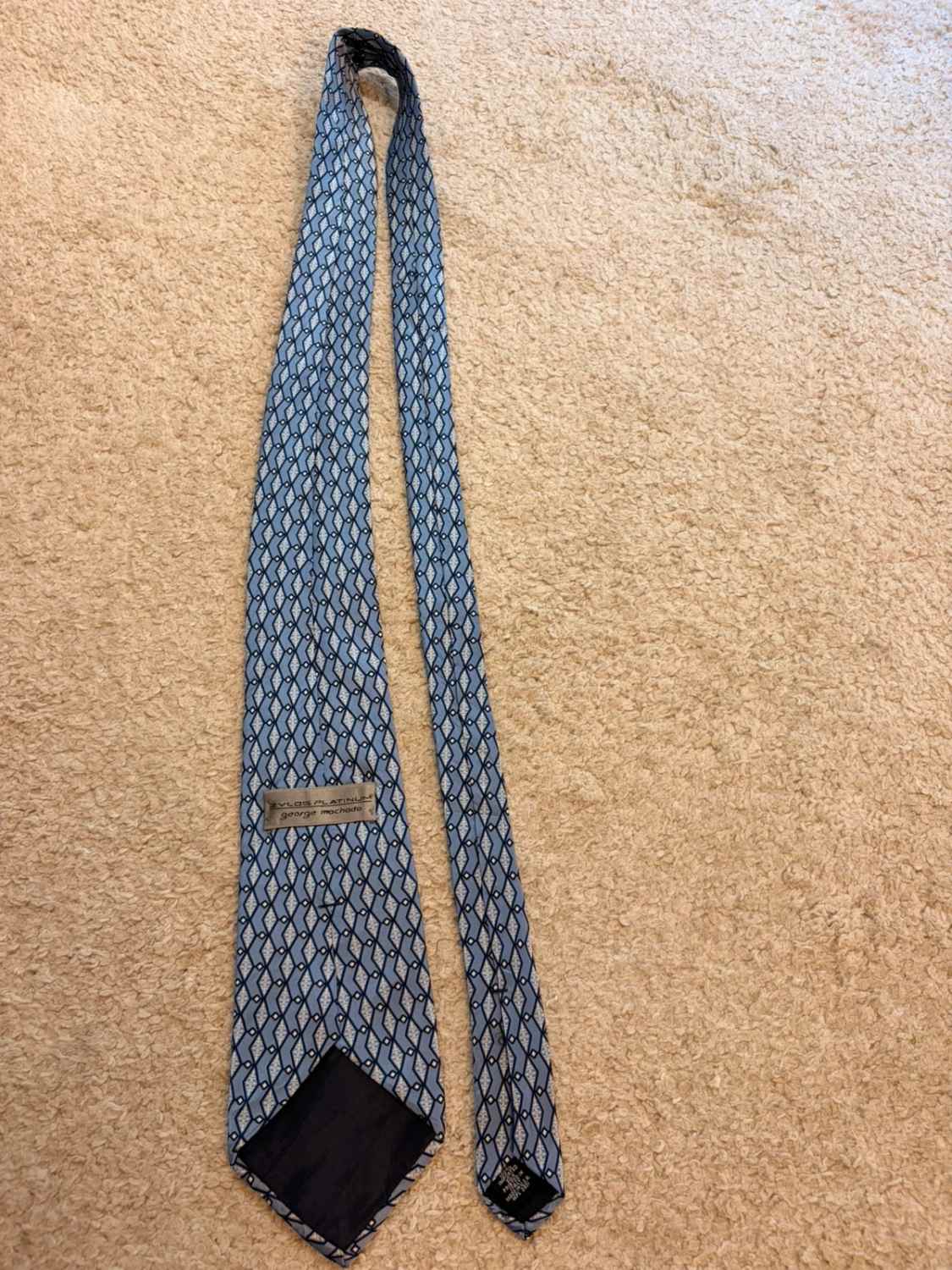 👔 Cravate Zylon Platinum George Machado - Soie - Bleu & Blanc