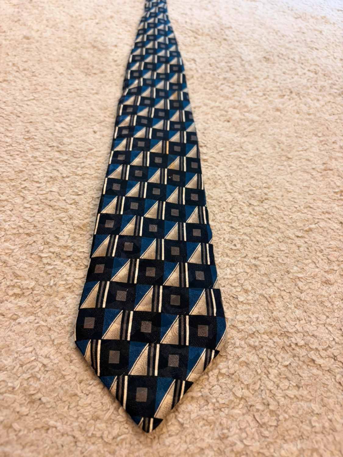 👔 Cravate Botany 500 - Soie - Noir, Bleu & Beige